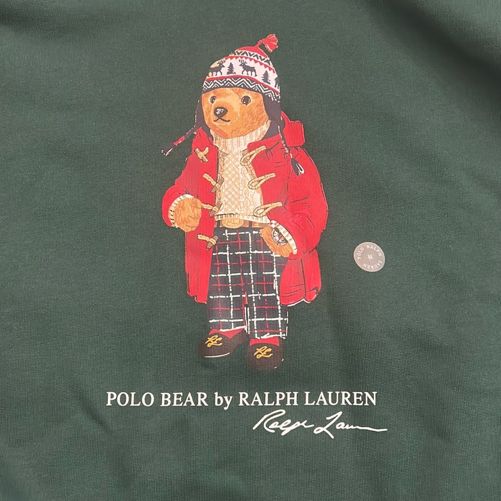 💚🐻 NEW WITH TAGS🐻💚 Polo Bear Fleece Hoodie Size M - Picture 7 of 9